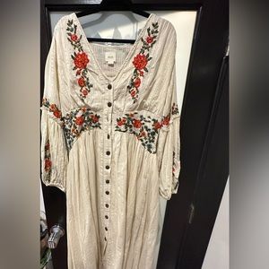 Maeve from Anthropology. Brand new embroidered dress. Size 14, off white.